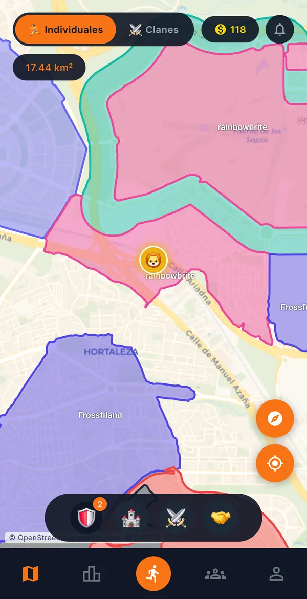 Mapa de WeRun con los territorios de los corredores de Madrid